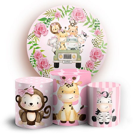 Capas Painel Redondo e Trio Cilindro Sublimado - Safari Rosa