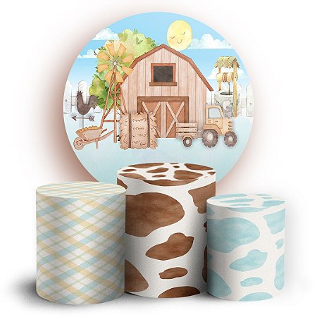 Capas Painel Redondo e Trio Cilindro Sublimado - Fazendinha Aquarela