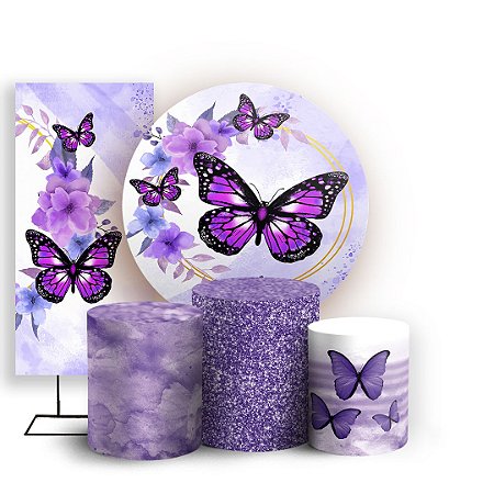 Capas Painel Redondo Trio Cilindro e Faixa Lateral Sublimado - Borboletas