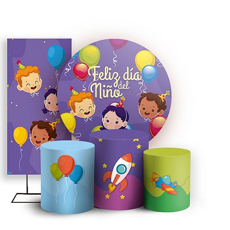 Capas Painel Redondo Trio Cilindro e Faixa Lateral Sublimado - Dia del Nino