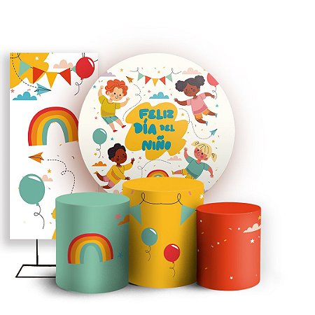 Capas Painel Redondo Trio Cilindro e Faixa Lateral Sublimado - Dia del Nino