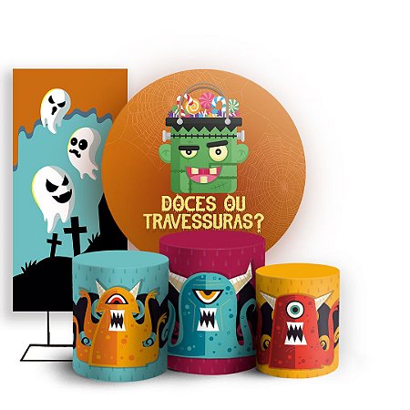 Capas Painel Redondo Trio Cilindro e Faixa Lateral Sublimado - Halloween