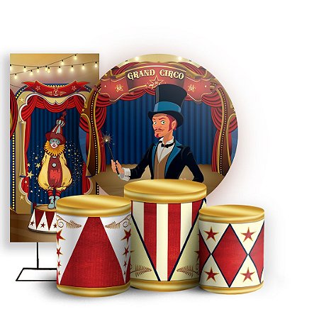 Capas Painel Redondo Trio Cilindro e Faixa Lateral Sublimado - Circo