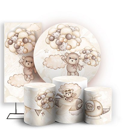 Capas Painel Redondo Trio Cilindro e Faixa Lateral Sublimado - Ursinho Baloeiro Marrom