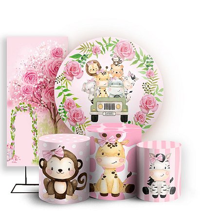 Capas Painel Redondo Trio Cilindro e Faixa Lateral Sublimado - Safari Rosa