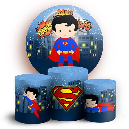 Capas Painel Redondo e Trio Cilindro Sublimado - Superman Cute