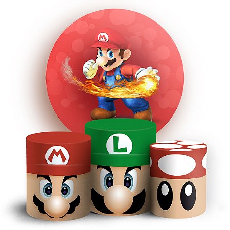 Capas Painel Redondo e Trio Cilindro Sublimado - Super Mario
