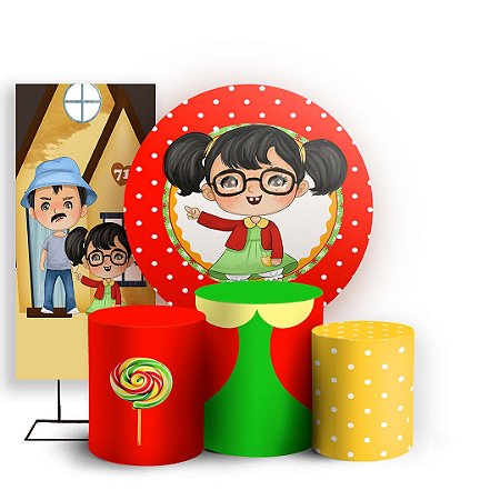 Capas Painel Redondo Trio Cilindro e Faixa Lateral Sublimado - Chiquinha Chaves