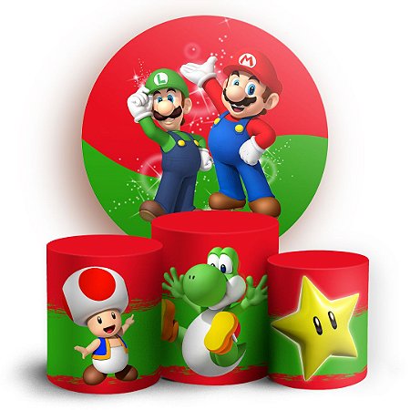 Capas Painel Redondo e Trio Cilindro Sublimado - Super Mario