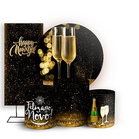 Capas Painel Redondo Trio Cilindro e Faixa Lateral Sublimado - Ano Novo