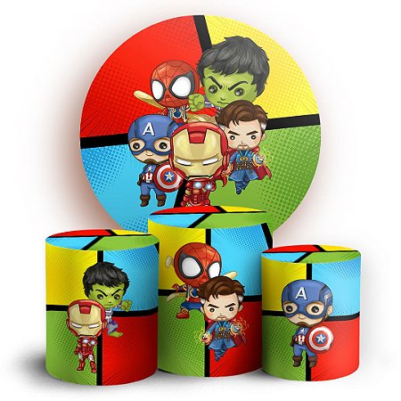 Capas Painel Redondo e Trio Cilindro Sublimado - Super Heróis
