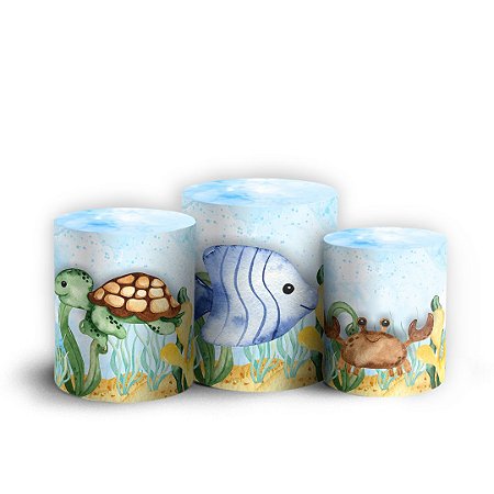 Capas Trio Cilindro Sublimado Vest Facil - Fundo do Mar