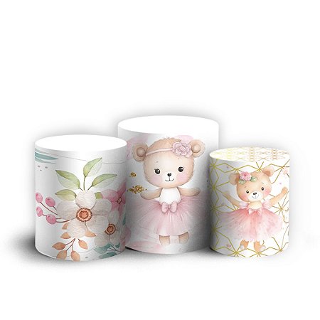 Capas Trio Cilindro Sublimado Vest Facil - Ursinha Bailarina Floral