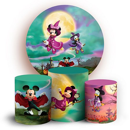 Capas Painel Redondo e Trio Cilindro Sublimado -  Mickey Halloween