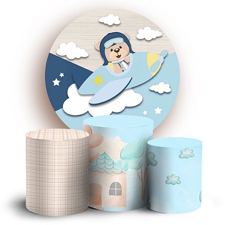 Capas Painel Redondo e Trio Cilindro Sublimado -  Ursinho Aviador