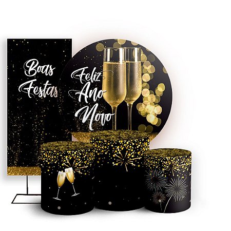 Capas Painel Redondo Trio Cilindro e Faixa Lateral Sublimado - Ano Novo