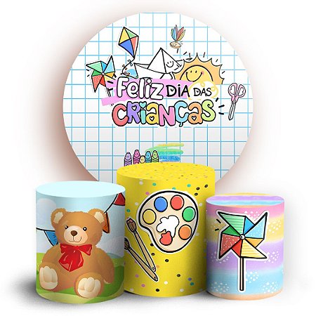 Capas Painel Redondo e Trio Cilindro Sublimado -  Dia das Criancas