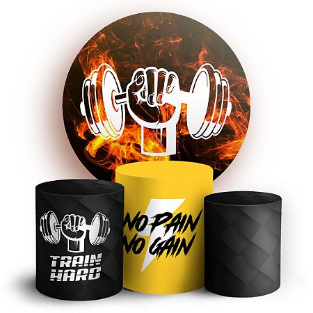 Capas Painel Redondo e Trio Cilindro Sublimado -  Academia Preto