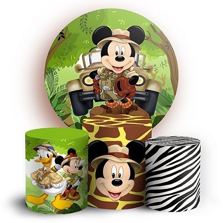 Capas Painel Redondo e Trio Cilindro Sublimado - Mickey Safari