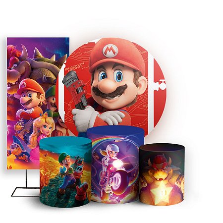 Capas Painel Redondo Trio Cilindro e Faixa Lateral Sublimado - Super Mario Bros