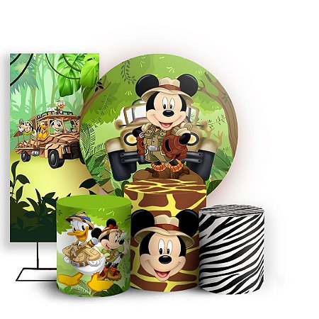 Capas Painel Redondo Trio Cilindro e Faixa Lateral Sublimado - Mickey Safari