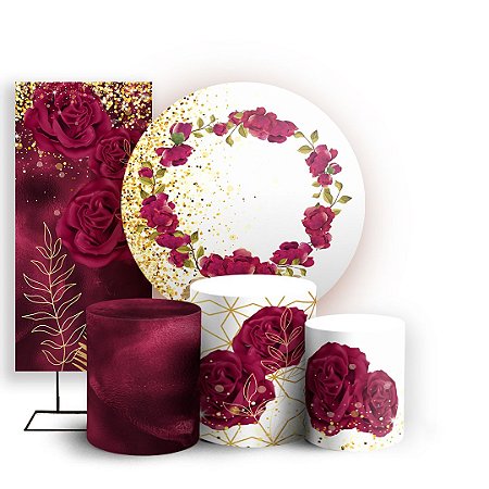 Capas Painel Redondo Trio Cilindro e Faixa Lateral Sublimado - Floral Marsala