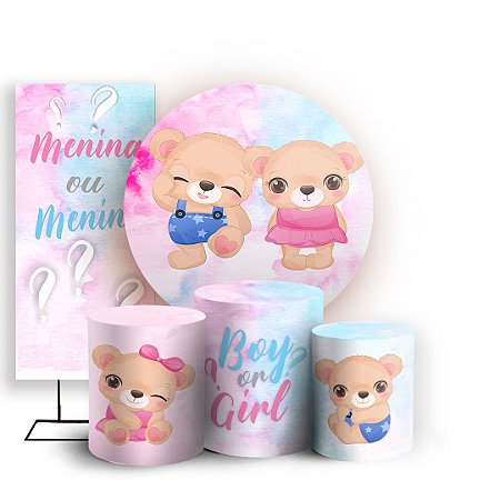 Capas Painel Redondo Trio Cilindro e Faixa Lateral Sublimado - Chá Revelação