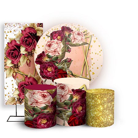 Capas Painel Redondo Trio Cilindro e Faixa Lateral Sublimado - Marsala