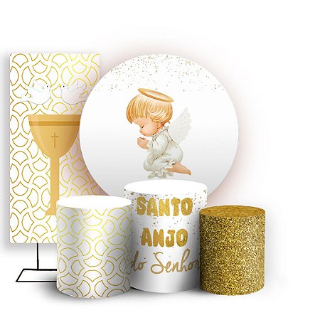 Capas Painel Redondo Trio Cilindro e Faixa Lateral Sublimado - Batizado