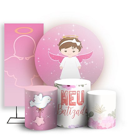 Capas Painel Redondo Trio Cilindro e Faixa Lateral Sublimado - Batizado