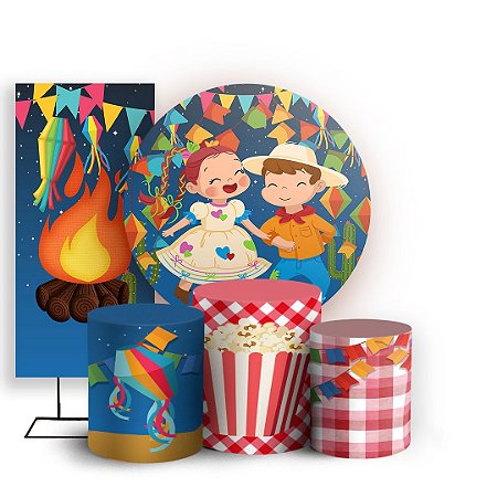 Capas Painel Redondo Trio Cilindro e Faixa Lateral Sublimado - Festa Junina