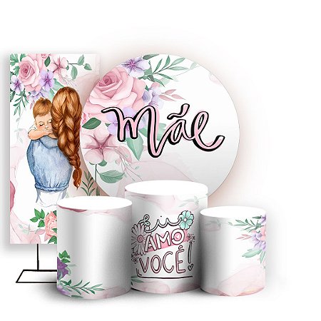 Capas Painel Redondo Trio Cilindro e Faixa Lateral Sublimado - Dia das Mães