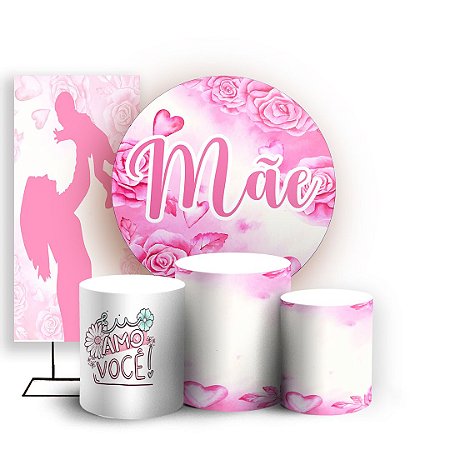 Capas Painel Redondo Trio Cilindro e Faixa Lateral Sublimado - Dia das Mães