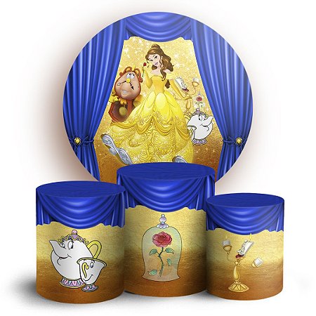 Capas Painel Redondo e Trio Cilindro Sublimado - A Bela e a Fera