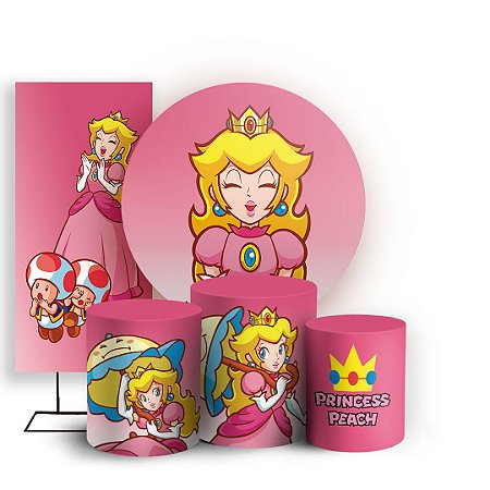 Capas Painel Redondo Trio Cilindro e Faixa Lateral Sublimado - Princesa Peach Super Mario