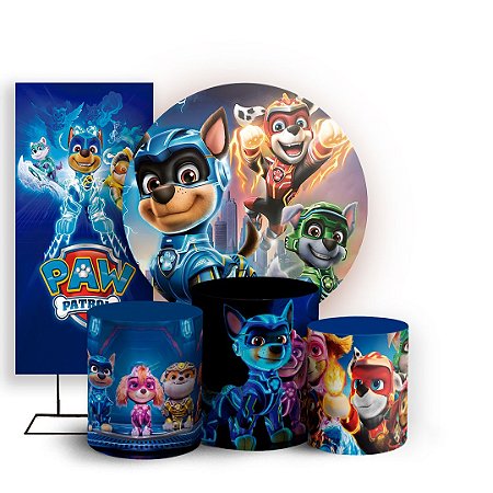 Capas Painel Redondo Trio Cilindro e Faixa Lateral Sublimado - Patrulha Canina