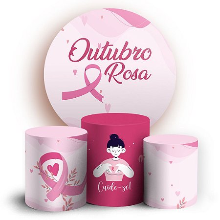 Capas Painel Redondo e Trio Cilindro Sublimado -  Outubro Rosa