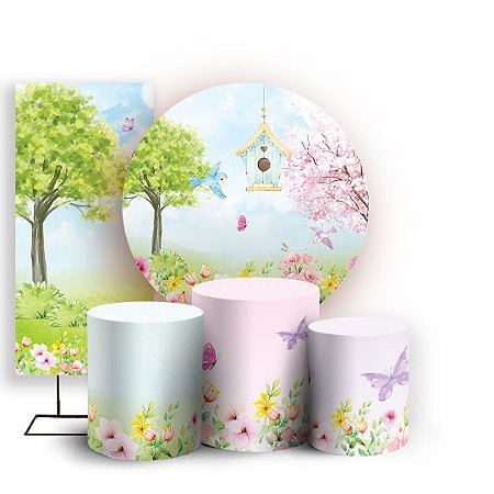 Capas Painel Redondo Trio Cilindro e Faixa Lateral Sublimado - Jardim