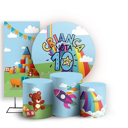 Capas Painel Redondo Trio Cilindro e Faixa Lateral Sublimado - Dia das Crianças