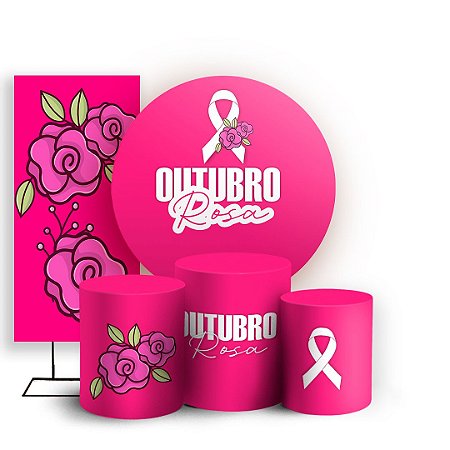 Capas Painel Redondo Trio Cilindro e Faixa Lateral Sublimado - Outubro Rosa