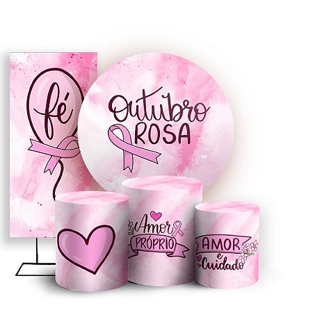 Capas Painel Redondo Trio Cilindro e Faixa Lateral Sublimado - Outubro Rosa
