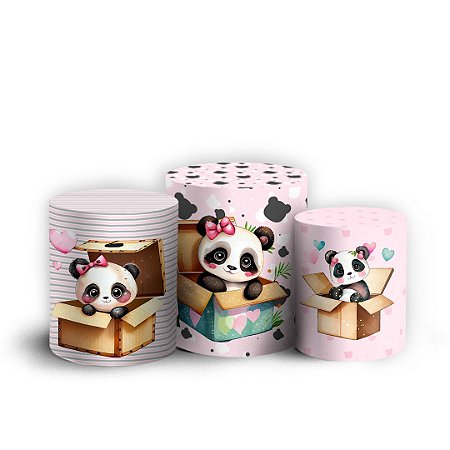 Capas Trio Cilindro Sublimado Vest Facil - Panda Rosa