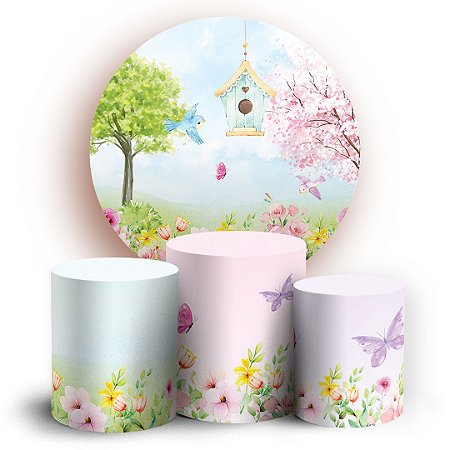 Capas Painel Redondo e Trio Cilindro Sublimado -  Jardim