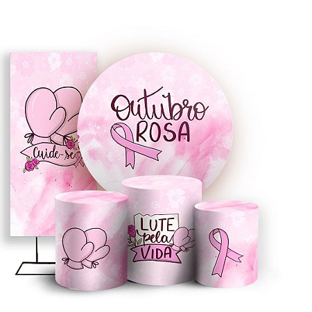 Capas Painel Redondo Trio Cilindro e Faixa Lateral Sublimado - Outubro Rosa