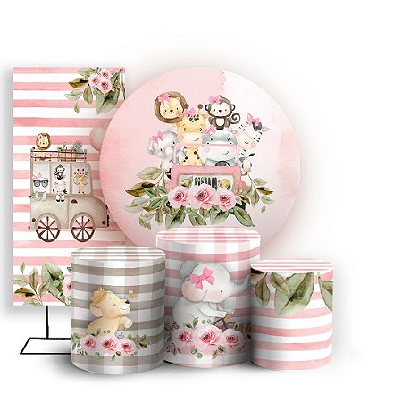 Capas Painel Redondo Trio Cilindro e Faixa Lateral Sublimado - Safari Rosa