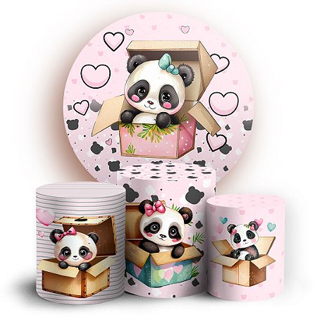 Capas Painel Redondo e Trio Cilindro Sublimado -  Panda Rosa