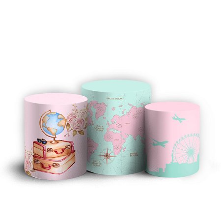Capas Trio Cilindro Sublimado Vest Facil - Viagem Balao Mapa