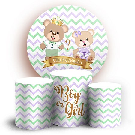 Capas Painel Redondo e Trio Cilindro Sublimado -  Ursinhos (chá revelação)