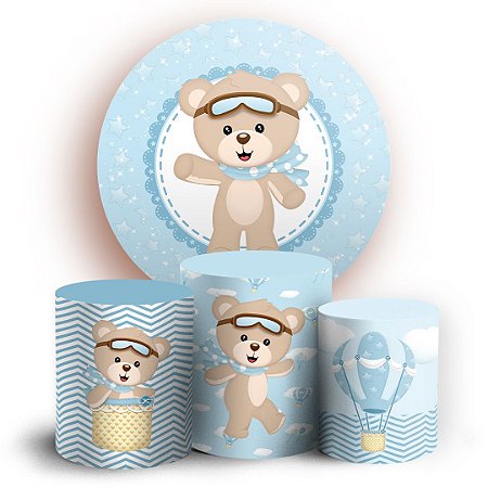 Capas Painel Redondo e Trio Cilindro Sublimado -  Ursinho Baloeiro