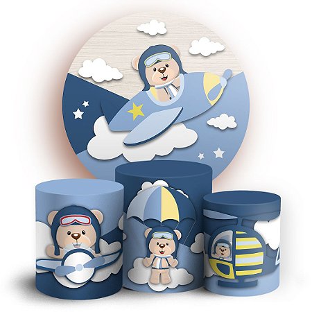 Capas Painel Redondo e Trio Cilindro Sublimado -  Ursinho Aviador